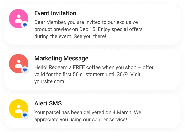 Examples of Mocean SMS Messaging Campaigns in the Philippines, such as event invitations, promotional offers, and delivery updates.